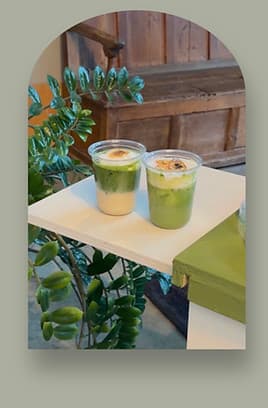 Matcha drinks on a tray
